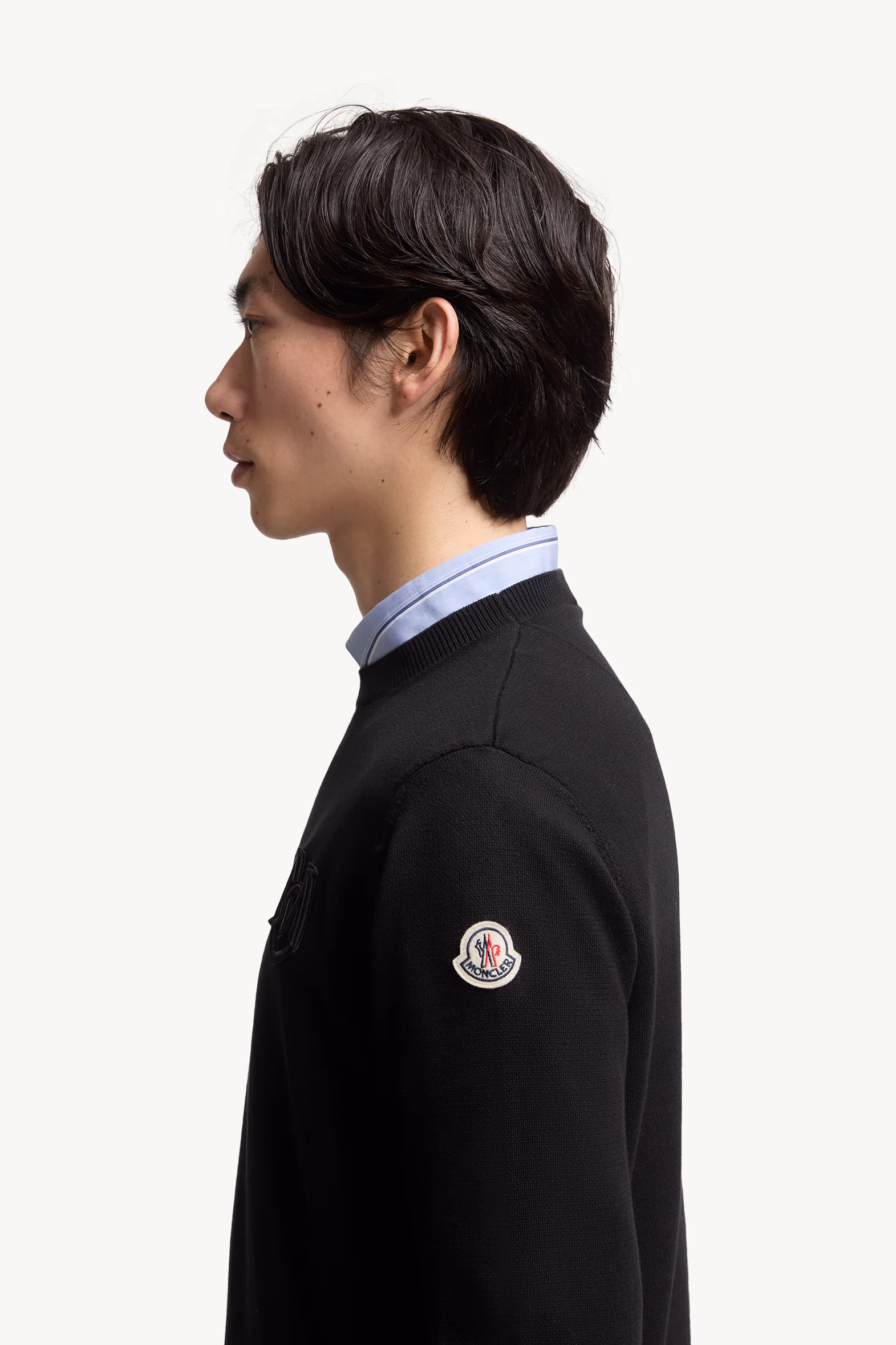 Pull en coton à monogramme brodé Hommes Noir Moncler 4